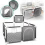 Tarc de joaca copii, Primabobo, 126 x 126 cm, Pliere compacta, Include cos de baschet, Din plasa, Cu intrare laterale si fermoar, Cu ventuze pentru stabilitate, Gri - 5