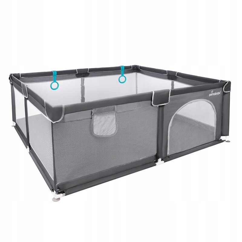 Tarc de joaca copii, Primabobo, Luna, Cu manere, Include intrare laterala, Din plasa, Dimensiune mare- 150x80 cm, Potrivit pentru interior si exterior, Gri