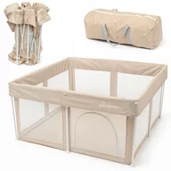 Tarc de joaca copii, Primabobo, Tina, 127 x 127 cm, Pliere compacta,  Din plasa, Cu intrare laterala, Pentru interior si exterior, Include geanta transport, EN12227, Bej
