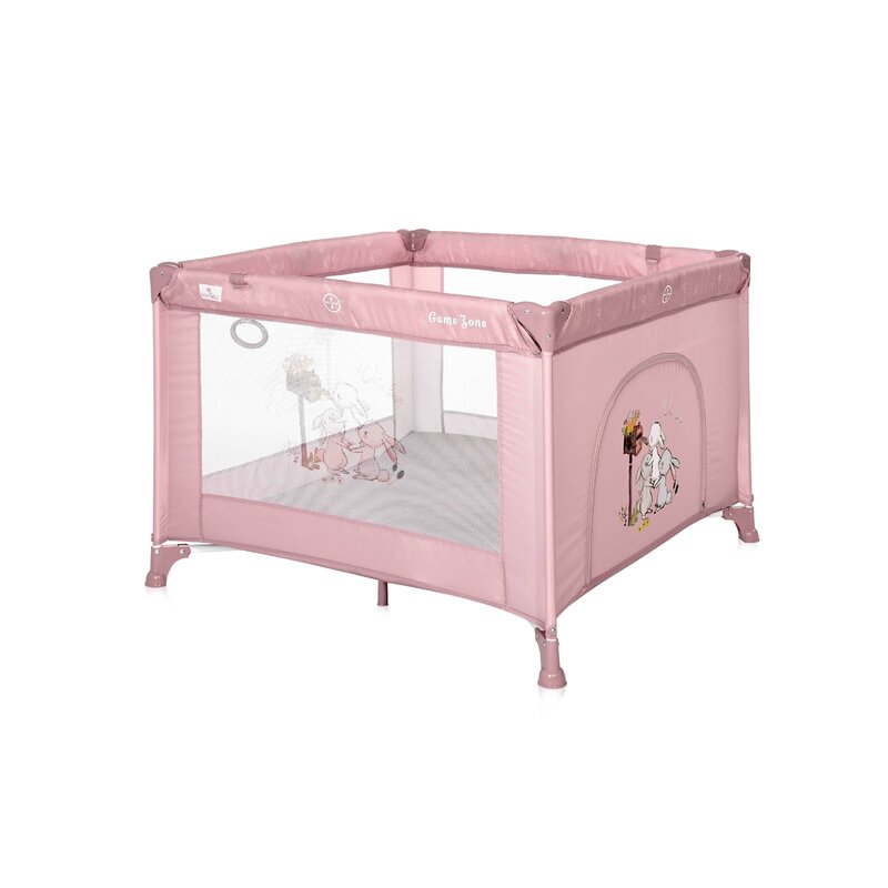Lorelli - tarc de joaca game zone rabbits din metal, 95x95 cm, bej/roz