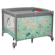 Tarc de joaca, Lionelo, Mille Plus, Pliabil, Include saltea cu densitate T25, 4 jucarii cu velcro, Manere textile, Geanta de transport, Cu roti si inchidere laterala, Pereti din plasa pentru vizibilitate si aerisire, 100 x 100 x 77 cm, Verde