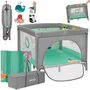 Tarc de joaca, Lionelo, Mille Plus, Pliabil, Include saltea cu densitate T25, 4 jucarii cu velcro, Manere textile, Geanta de transport, Cu roti si inchidere laterala, Pereti din plasa pentru vizibilitate si aerisire, 100 x 100 x 77 cm, Verde - 4