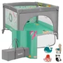 Tarc de joaca, Lionelo, Mille Plus, Pliabil, Include saltea cu densitate T25, 4 jucarii cu velcro, Manere textile, Geanta de transport, Cu roti si inchidere laterala, Pereti din plasa pentru vizibilitate si aerisire, 100 x 100 x 77 cm, Verde - 6