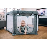 Tarc de joaca pentru bebe, Hexagonal, Cu 4 manere, Intrare cu fermoar, Cu geanta de transport, 117 x 67 x 67 cm, Conform cu standardul european de securitate EN 12227:2010, FreeON, Grey