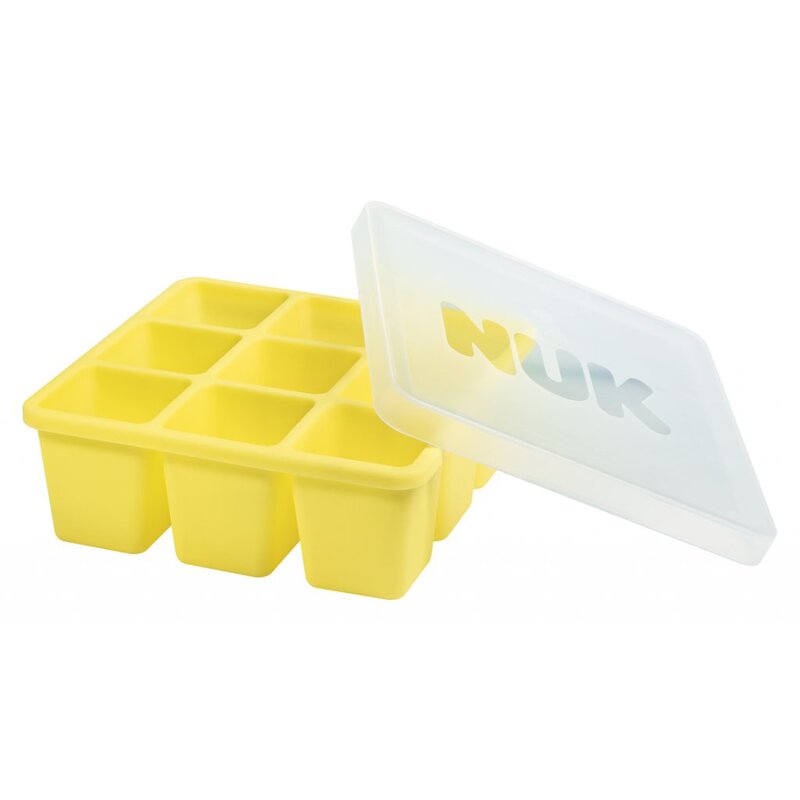 Tava si capac, Nuk, Pentru congelarea alimentelor, 9 compartimente, 60 ml, Flexibil, Silicom, Fara BPA, Yellow