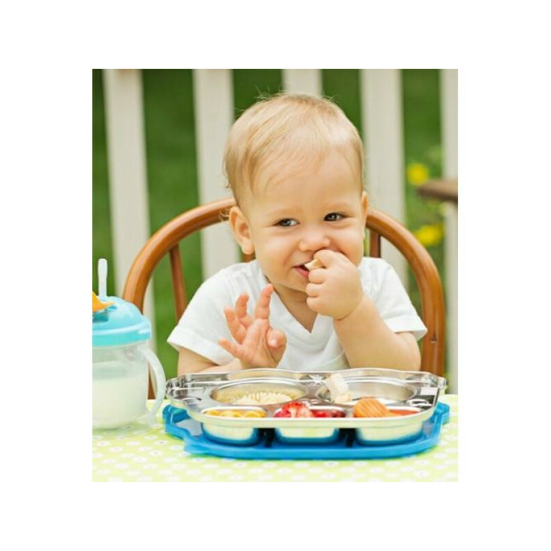 Tavita compartimentata cu capac - din din smart bus platter - innobaby - blue