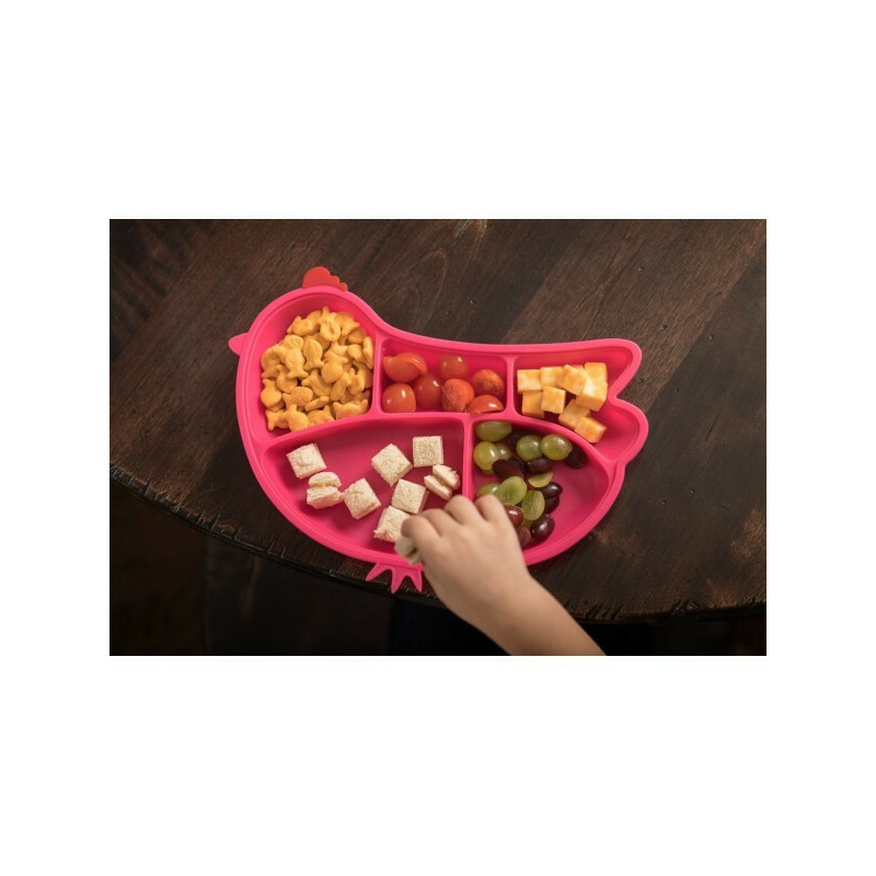 Tavita compartimentata din silicon, cu ventuza - innobaby - chicken pink