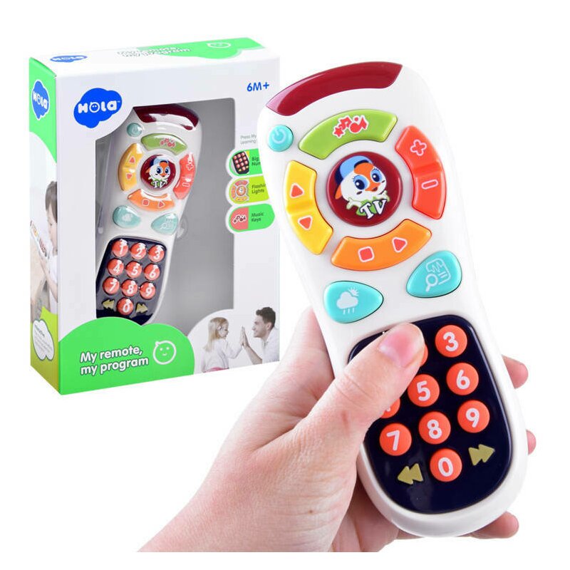 Telecomanda TV interactiva, Jokomisiada, Cu butoane, Cu sunete si lumini, 16 x 6,5 x 3 cm, 6 luni+, Multicolor