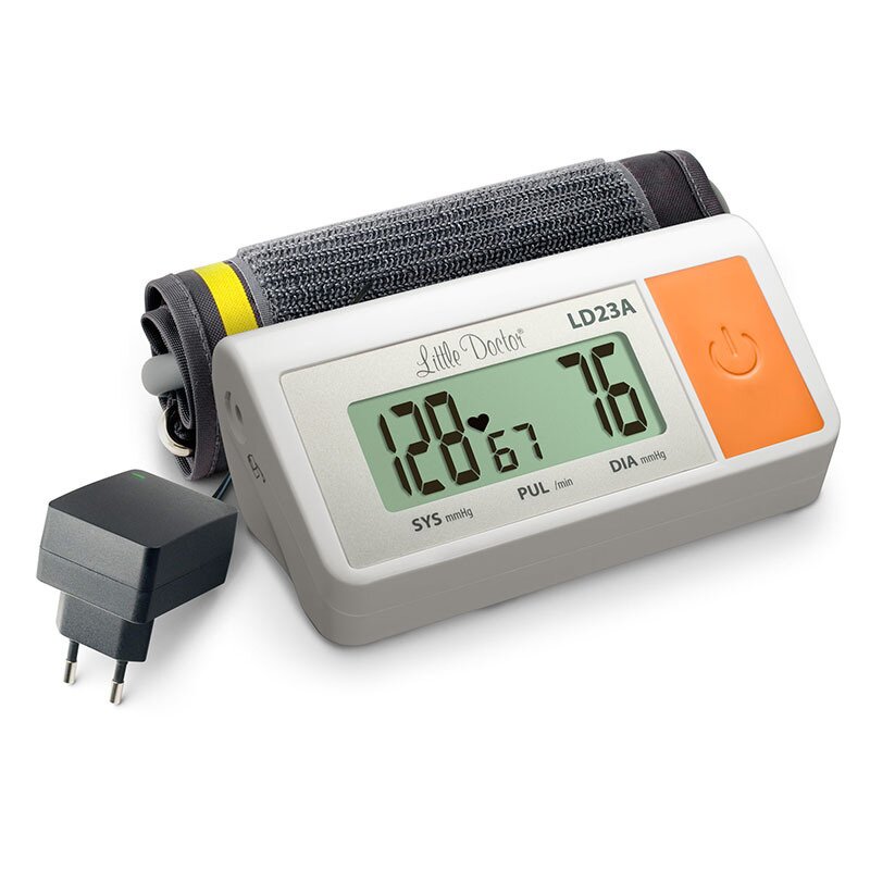 Little doctor - tensiometru electronic de brat ld 23 a, alimentator inclus, afisaj lcd, algoritm fuzzy, un singur buton de operare, validat bhs, alb