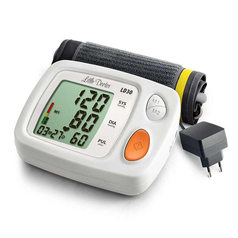 Little doctor - tensiometru electronic de brat ld 30, validat clinic bhs, adaptor inclus, afisaj lcd, memorare 60 de valori, algoritm fuzzy, detectare aritmie