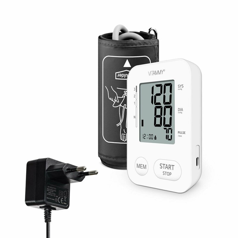 Vitammy - tensiometru electronic de brat next 2 +, mufa usb, adaptor inclus, detectare aritmie, memorare 2 utilizatori, alb