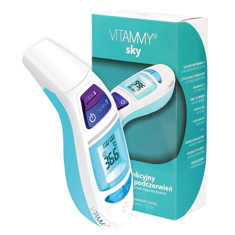 Vitammy - termometru multifunctional digital sky, 4 in 1, tehnologie infrarosu, frunte si ureche