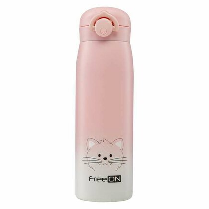 Termos lichide, FreeON, Din otel inoxidabil, Cu mentinere de temperatura de pana la 12 ore, 480 ml, Pink