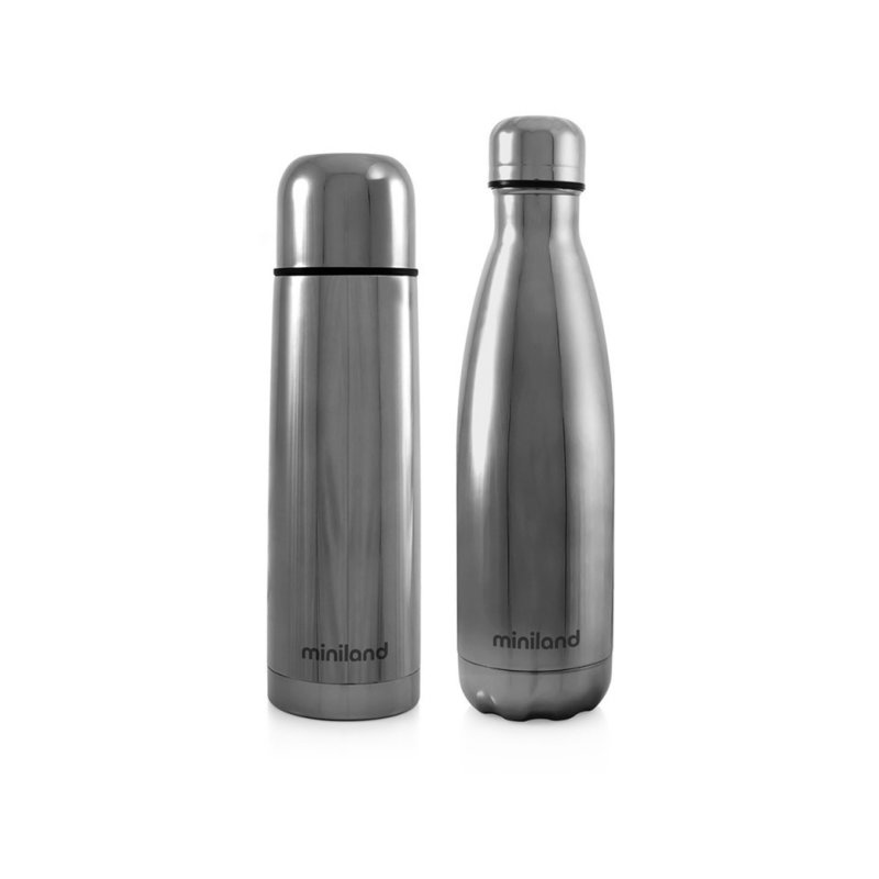Miniland baby - termos lichide mybaby and me 500 ml (set de 2 termosuri), silver