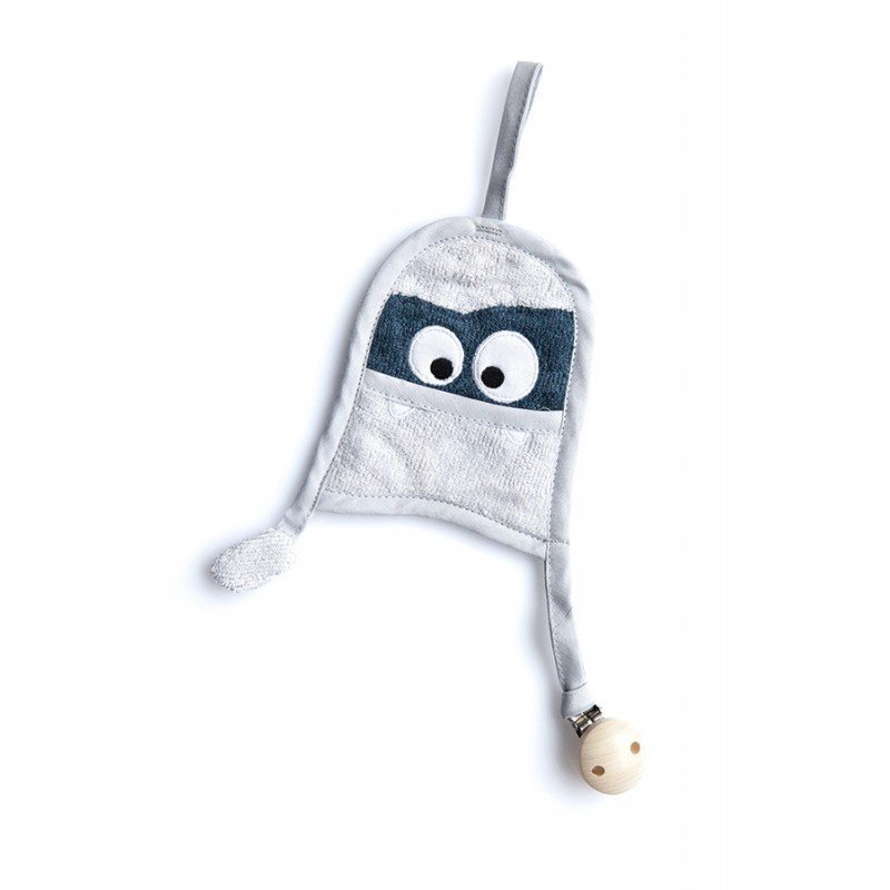 Timboo - textil din bambus pentru dentitie cu agatatoare suzeta din lemn monstru, silver grey