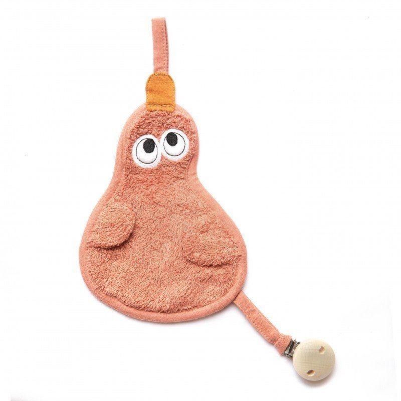 Timboo - textil din bambus pentru dentitie cu agatatoare suzeta din lemn para, apricot blush