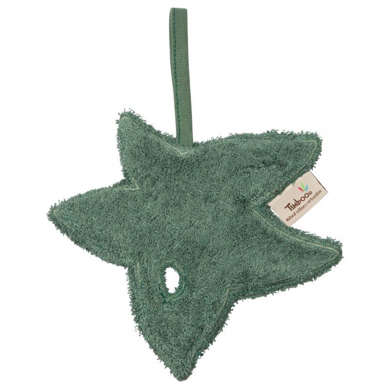 Timboo - textil din bambus pentru dentitie cu agatatoare suzeta frunza, aspen green
