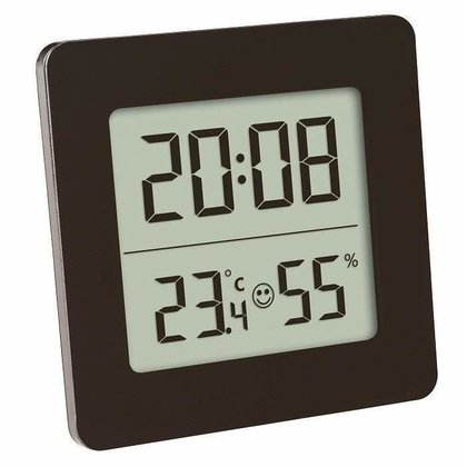 Tfa - Termometru si higrometru digital cu ceas si alarma, Negru
