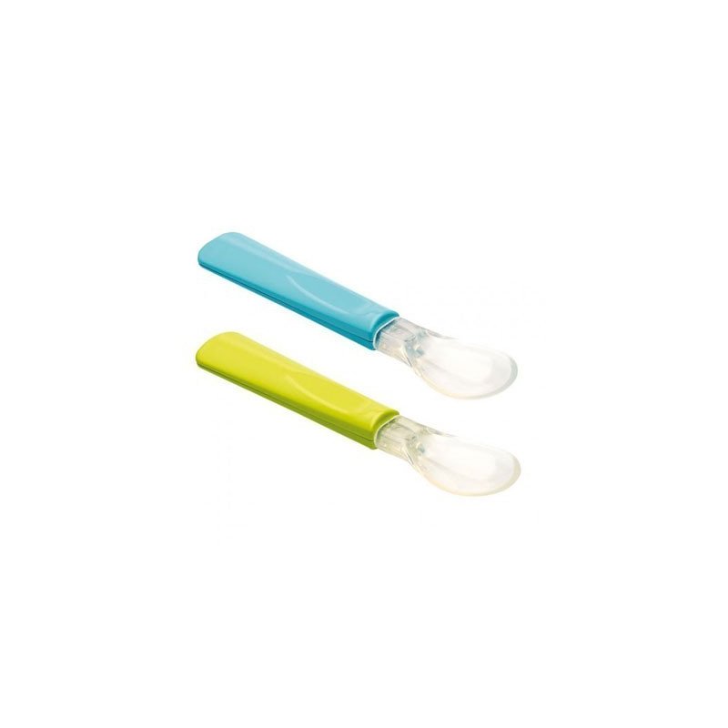 Thermobaby - set 2 lingurite cu varf din silicon verde, turcoaz