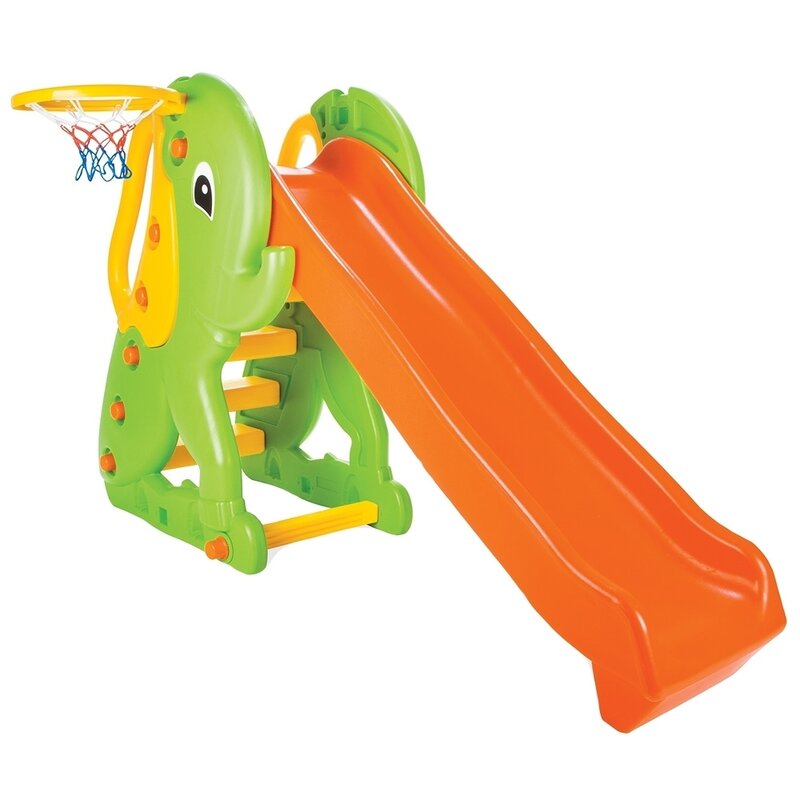 Pilsan - tobogan elephant slide, cu cos de baschet, portocaliu/verde