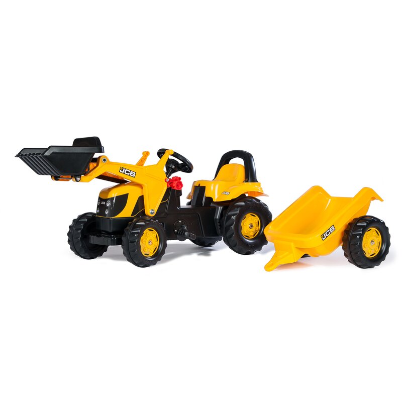 Tractor cu pedale, cupa si remorca, rollyKid JCB, galben