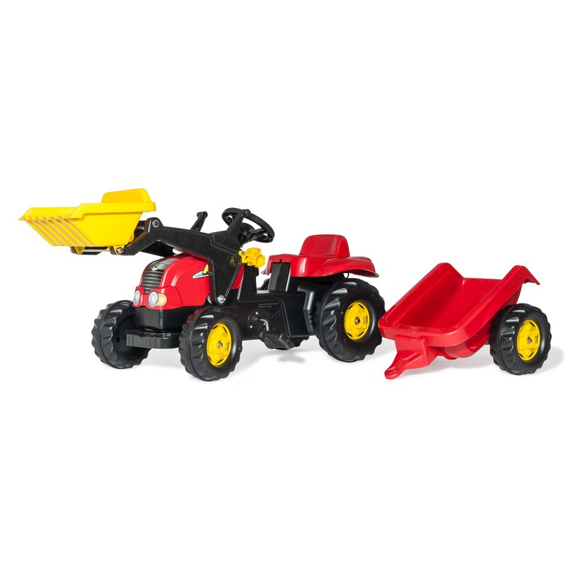 Tractor cu pedale, cupa si remorca, rollykid-x, rosu