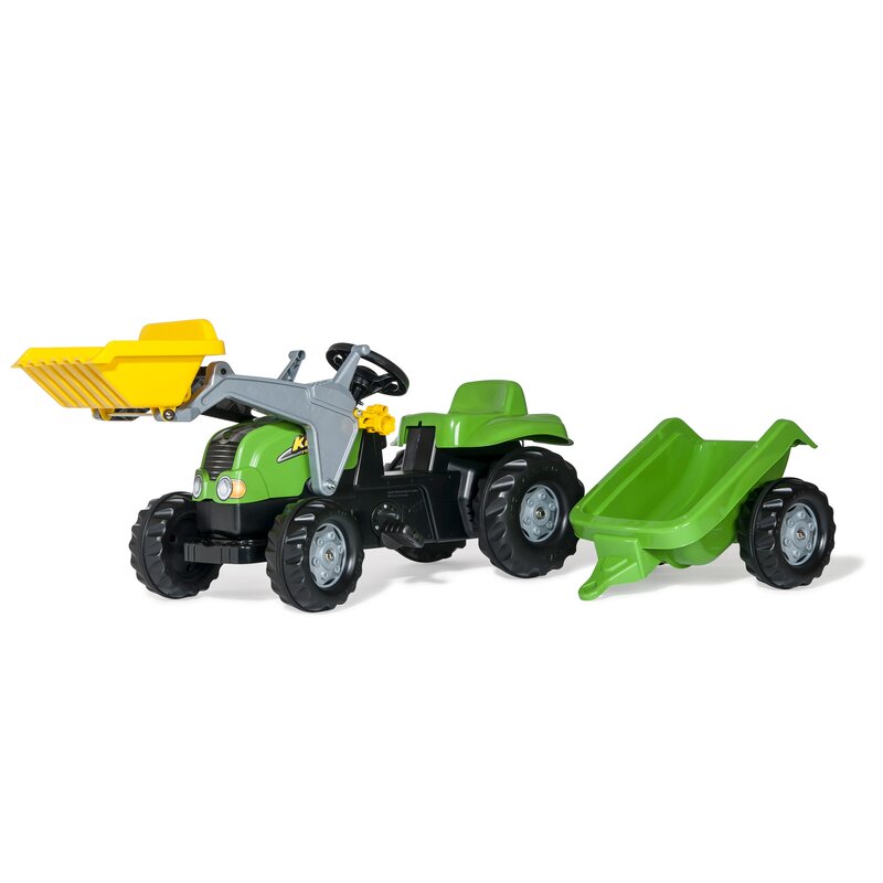 Tractor cu pedale, cupa si remorca, rollykid-x, verde