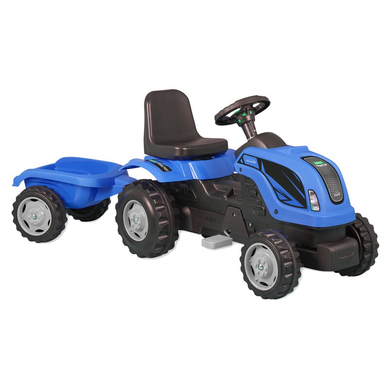Micromax - tractor cu pedale si remorca mmx albastru