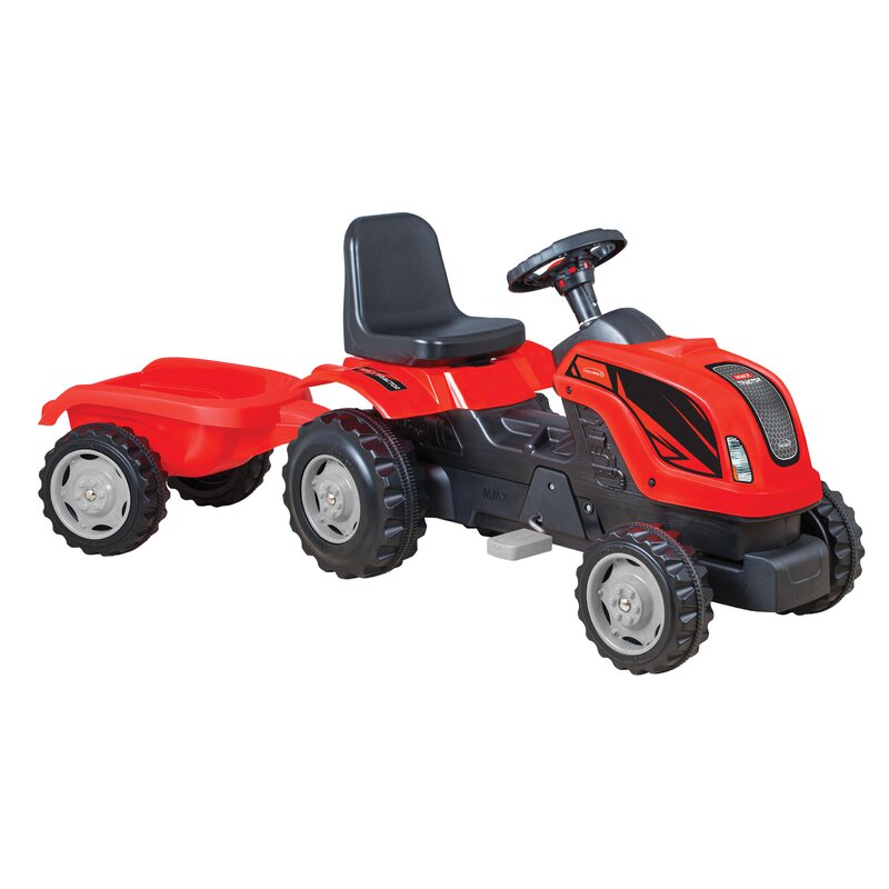 Micromax - tractor cu pedale si remorca mmx rosu