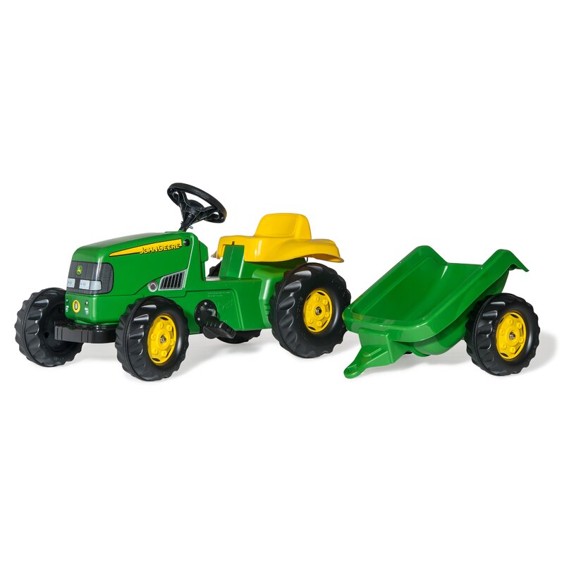 Tractor cu pedale si remorca, rollykid john deere, verde
