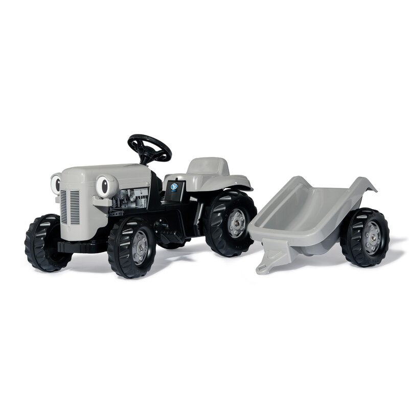 Tractor cu pedale si remorca, rollykid little grey fergie, gri