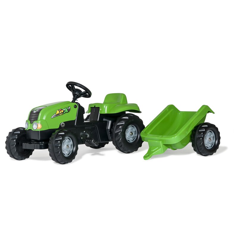 Tractor cu pedale si remorca, rollykid-x, verde