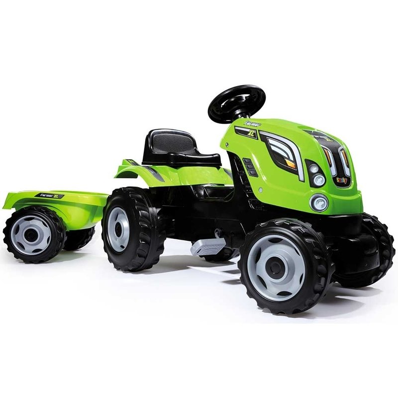 Smoby - tractor cu pedale si remorca farmer xl verde