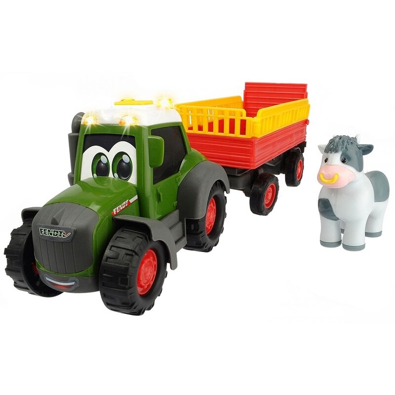 Dickie Toys - Tractor Happy Fendt Animal Trailer, Cu remorca, Cu figurina vaca