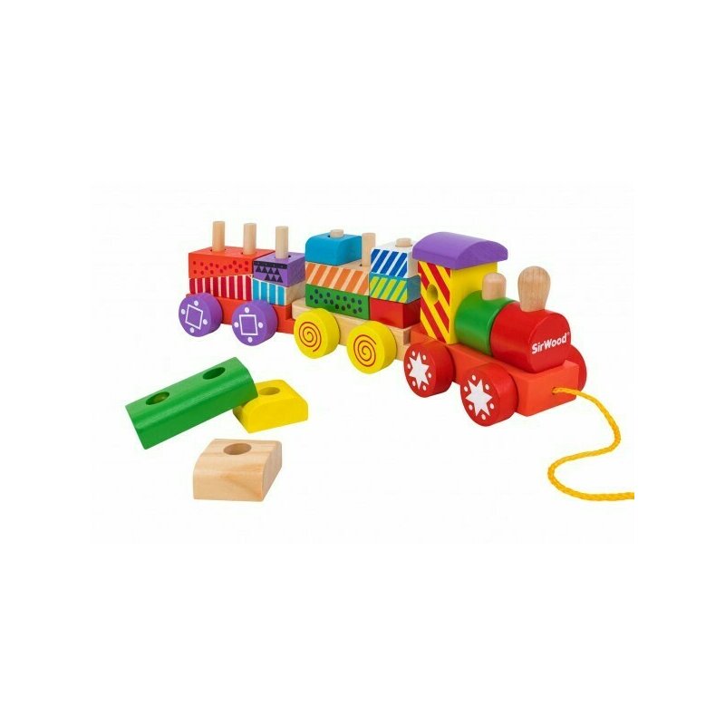 Globo - trenulet lemn cu cuburi colorate 16 piese