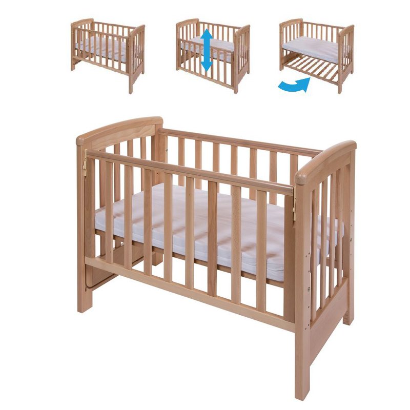 Treppy - Patut co-sleeping 85x48 cm cu laterala culisanta Dreamy Mini Natur + saltea