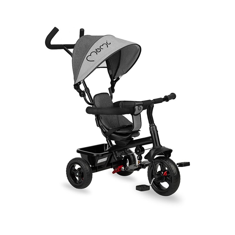 Tricicleta 5 in 1, momi iris grey, scaun rotativ 360°, suport pentru picioare detasabil, maner telescopic, cos pentru jucarii, materiale usor de curatat