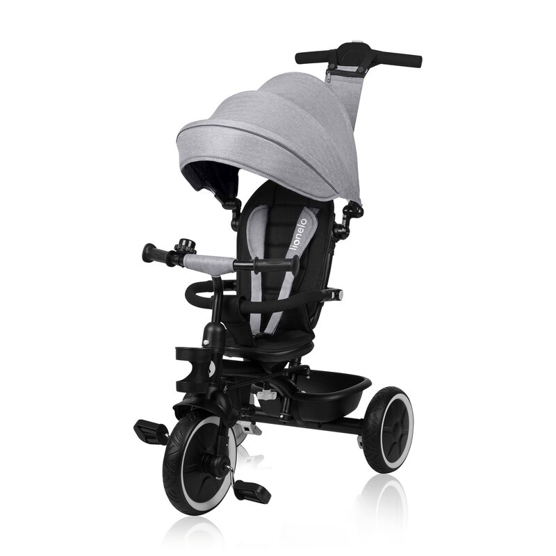 Tricicleta copii, Lionelo, Berry, 2 in 1, Multifunctionala, Suport picioare, Control al directiei, Scaun reversibil, Rotire 360 grade, Functie de roata libera, Utilizare pana la 5 ani, Constructie din otel, Conform cu standardul EN71, Gri, Resigilat