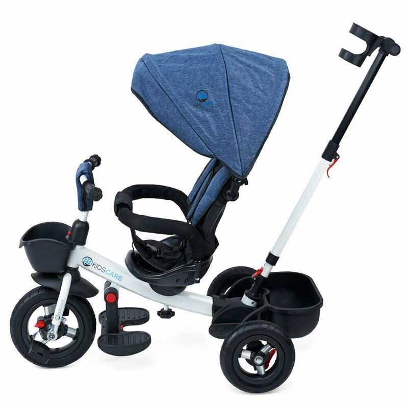Kidscare - tricicleta evora mecanism de pedalare libera, suport picioare, control al directiei, spatar reglabil, rotire 360 grade, albastru