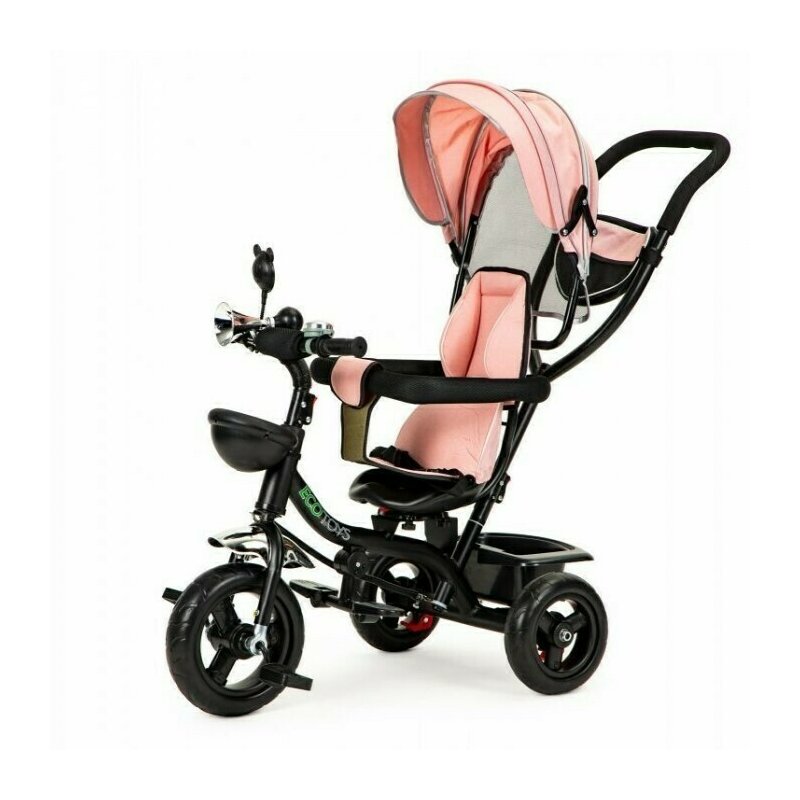 Ecotoys - tricicleta jm-066-9 , mecanism de pedalare libera, suport picioare, control al directiei, rotire 360 grade, roz
