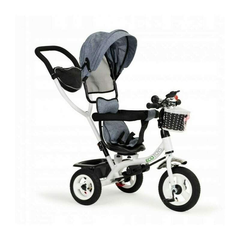 Ecotoys - tricicleta jm-066-9l , mecanism de pedalare libera, suport picioare, control al directiei, rotire 360 grade, gri