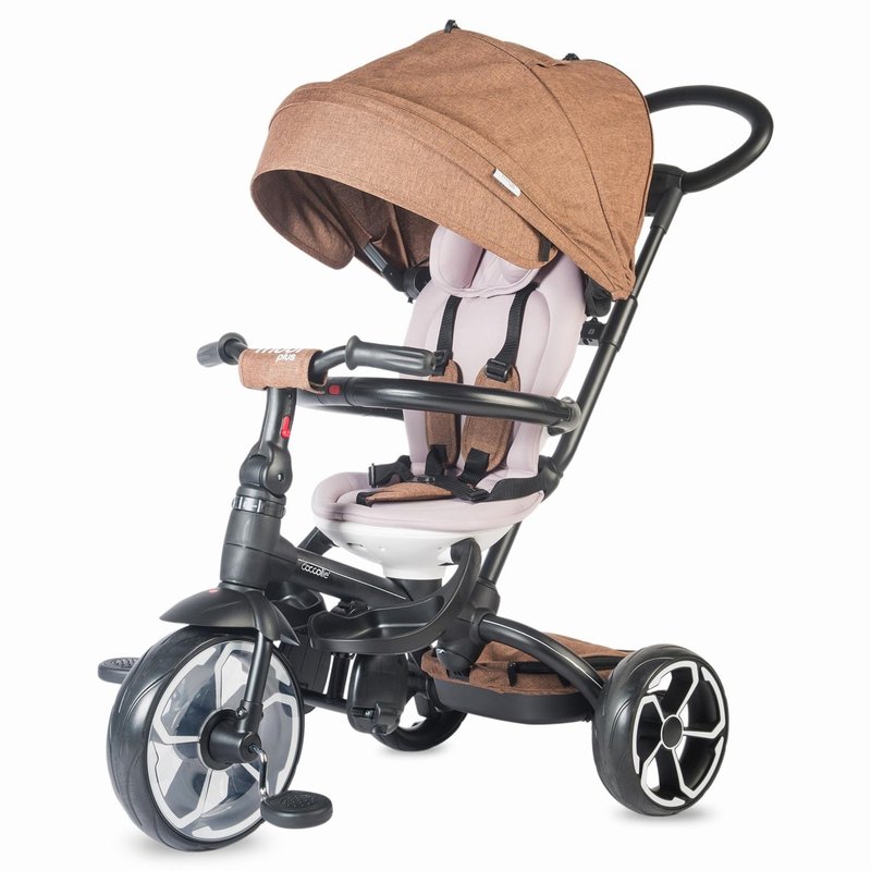 Coccolle - tricicleta modi+ mecanism de pedalare libera, suport picioare, control al directiei, spatar reglabil, maro