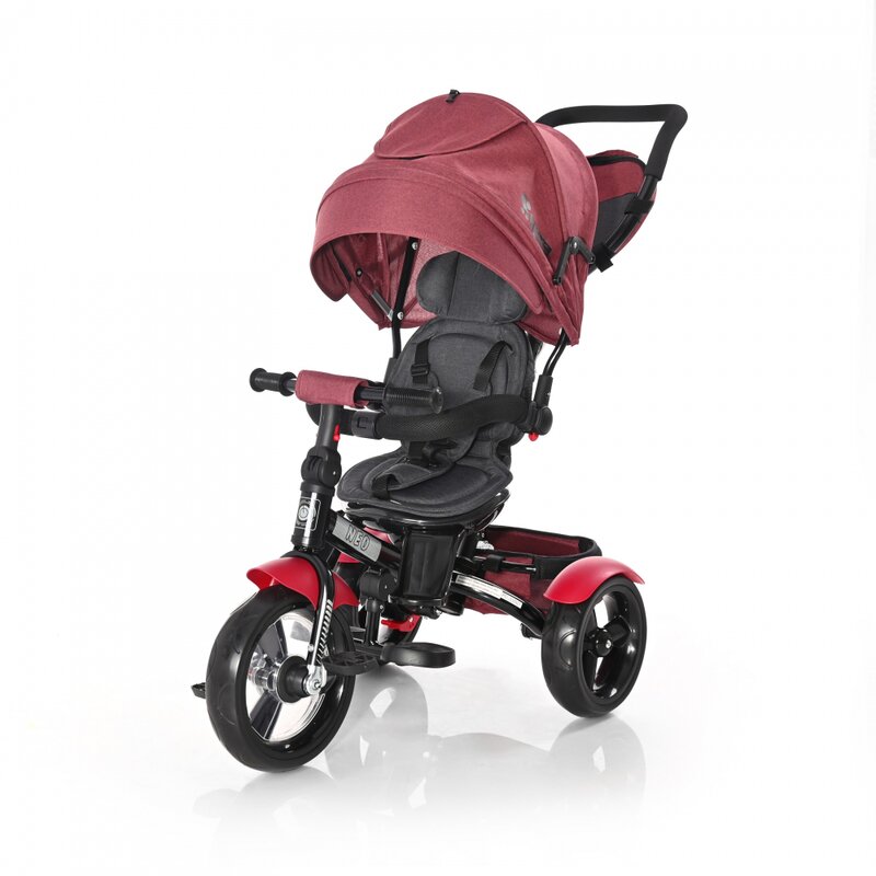 Lorelli - tricicleta neo eva wheels suport picioare, control al directiei, rotire 360 grade, scaun reglabil, negru/rosu