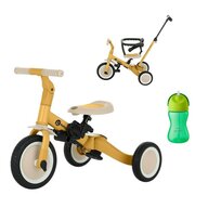 Tricicleta, Petite&Mars, Turbo, 5 in 1, Multifunctionala, Maner de ghidaj detasabil, Roti din cauciuc, Pana la 25 kg, Ocru + Sticluta cu pai, Philips Avent, 300 ml, 12 luni+, Verde