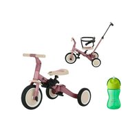 Tricicleta, Petite&Mars, Turbo, 5 in 1, Multifunctionala, Maner de ghidaj detasabil, Roti din cauciuc, Pana la 25 kg, Roz + Sticluta cu pai, Philips Avent, 300 ml, 12 luni+, Verde