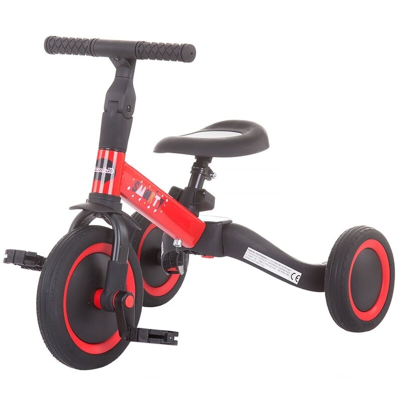 Chipolino - tricicleta smarty 2 in 1 mecanism de pedalare libera, rosu