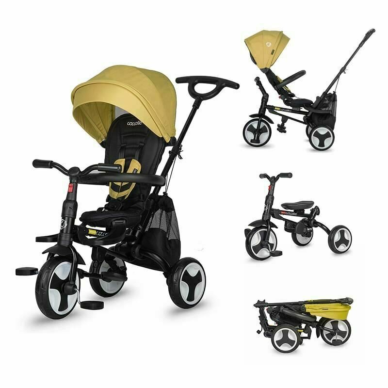 Coccolle - tricicleta spectra plus , sunflower joy, mecanism de pedalare libera, control al directiei, rotire 360 grade, ultrapliabila, galben
