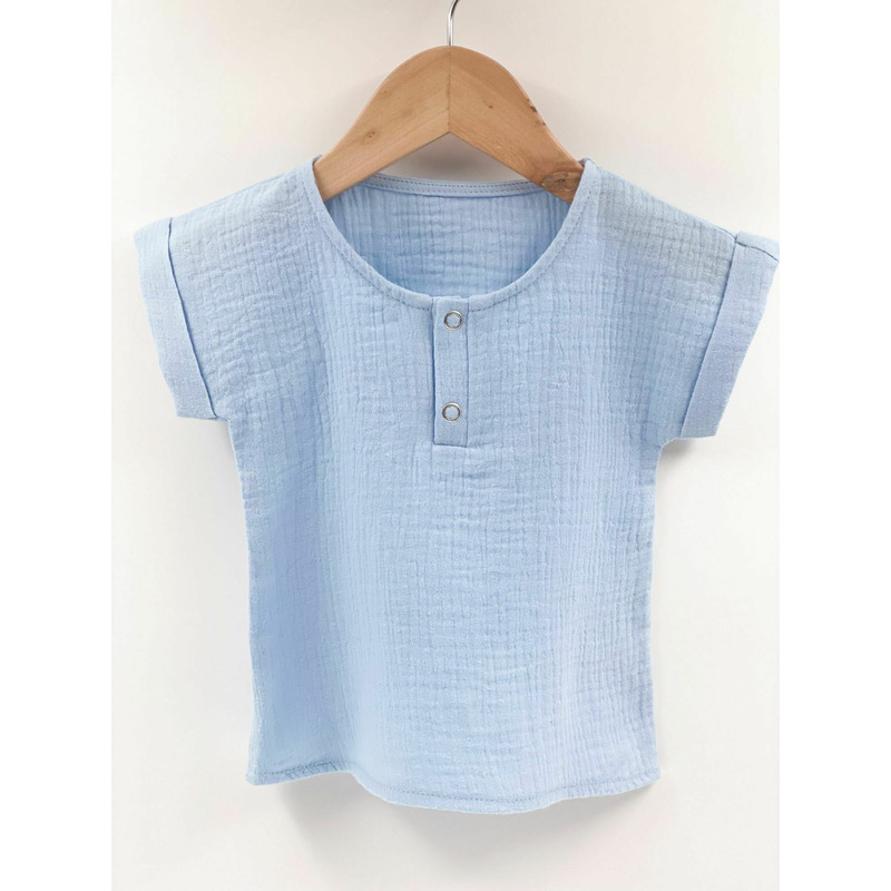 Tricou cu capse de vara pentru copii, din muselina, bluebird, 4-5 ani