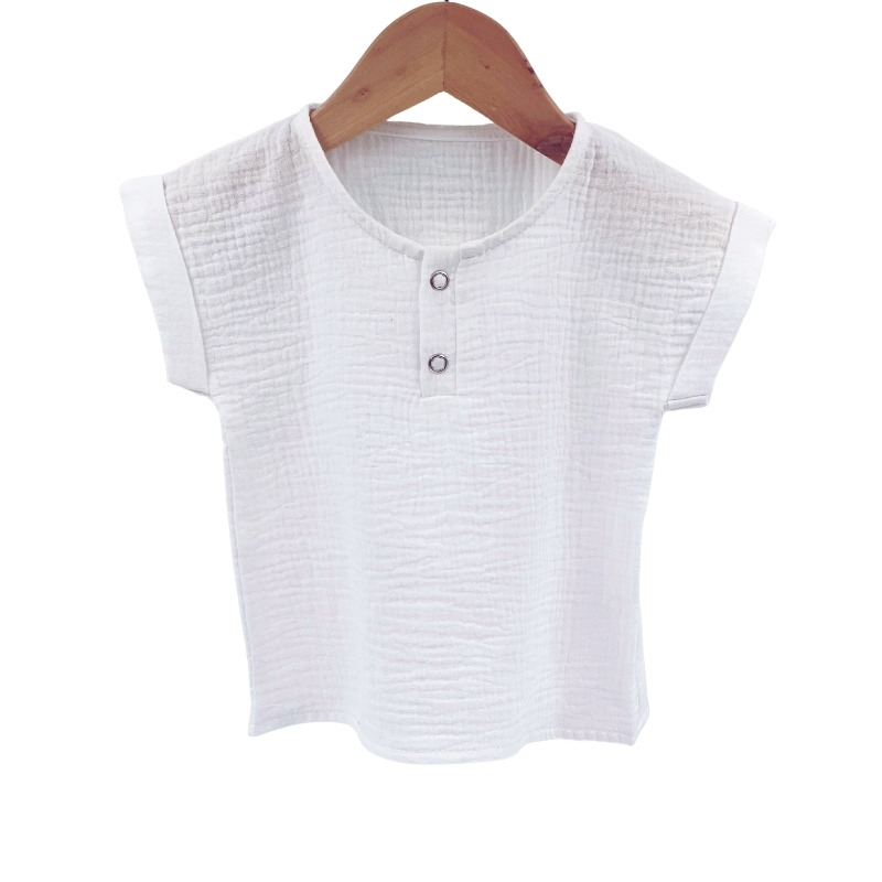 Tricou cu capse de vara pentru copii, din muselina, pearl, 2 -3 ani