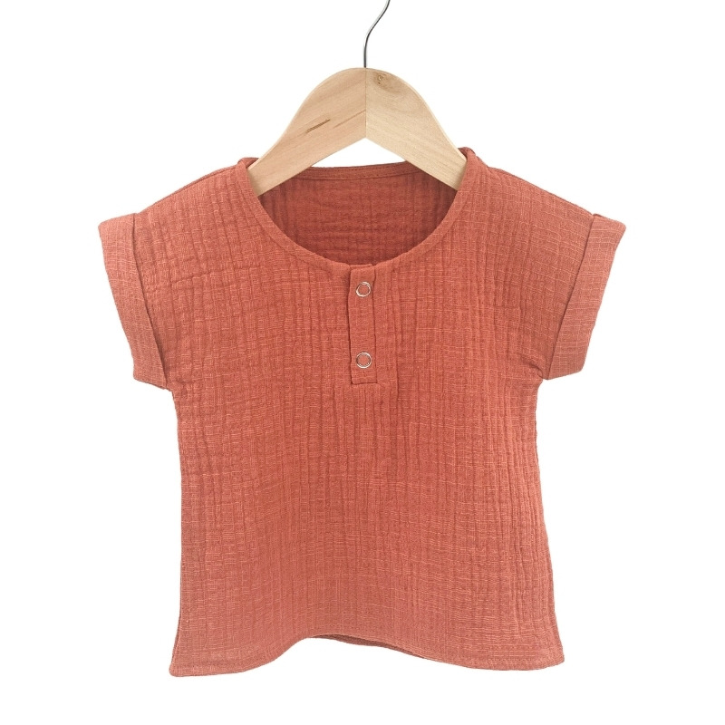 Tricou cu capse de vara pentru copii, din muselina, summer toffee, 5-6 ani